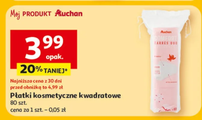 Płatki kosmetyczne kwadratowe promocja w Auchan