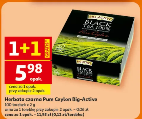 Herbata czarna Pure Ceylon Big-Active, 1+1 promocja w Auchan