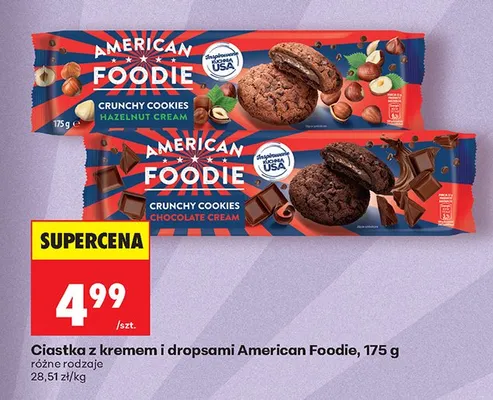 Ciastka z kremem i dropsami American Foodie Crunchy Cookies Hazelnut Cream promocja w Biedronka