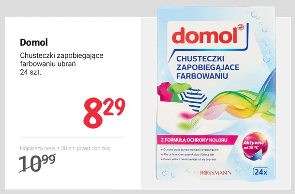 Chusteczki zapobiegające farbowaniu ubrań Domol promocja w Rossmann