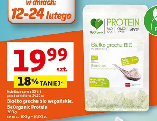 Białko grochu bio wegańskie, BeOrganic Protein promocja w Auchan