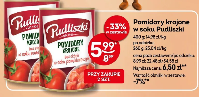 Pomidory krojone w soku Pudliszki promocja w Żabka