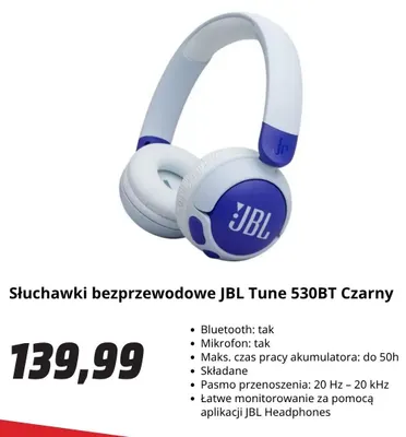 Słuchawki bezprzewodowe Jbl Tune 530BT Czarny promocja w Media Markt