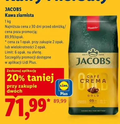 Kawa ziarnista Jacobs Café Crema Gold promocja w Lidl