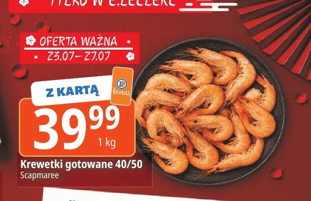 Krewetki gotowane 40/50 Scapmaree promocja w Leclerc