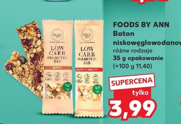 Baton niskowęglowodanowy FOODS BY ANN Low Carb Prebiotic Bar Nutty promocja w Kaufland