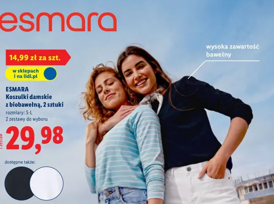 Koszulki damskie z biobawełną, 2 sztuki promocja w Lidl