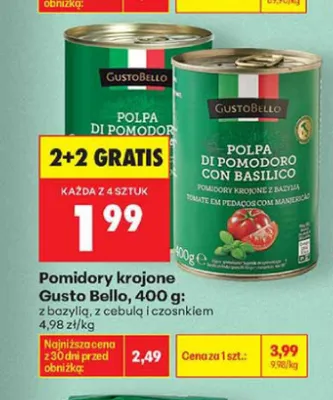 Pomidory krojone z bazylią Gusto Bello promocja w Biedronka