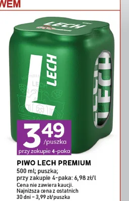 Piwo Lech Premium 4-pak 500 ml promocja w Stokrotka