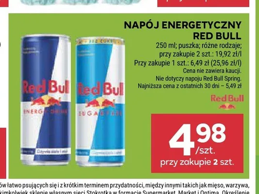 Napój energetyczny Red Bull promocja w Stokrotka