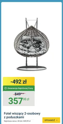 Fotel wiszący 2-osobowy z poduszkami promocja w ERLI