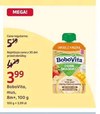 Mus BoboVita Drugie Śniadanko mango banan jogurt z kaszką orkiszową i owsianą promocja w Rossmann