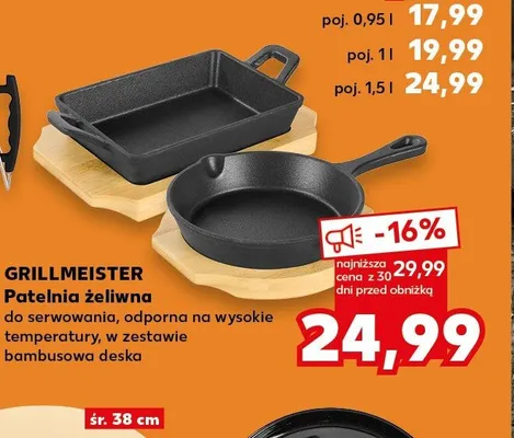 Patelnia żeliwna GRILLMEISTER z bambusową deską promocja w Kaufland