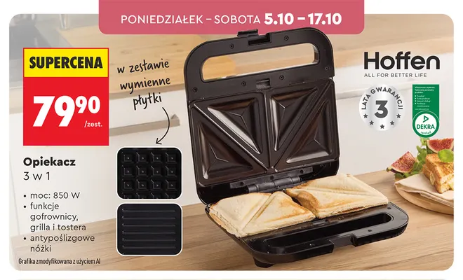 Opiekacz 3 w 1 Hoffen promocja w Biedronka