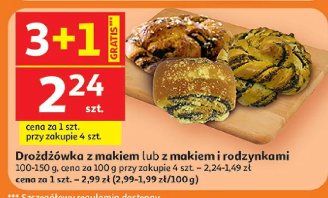 Drożdżówka z makiem lub z makiem i rodzynkami promocja w Auchan