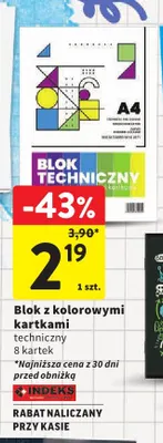 Blok techniczny z kolorowymi kartkami Indeks 8 kartek promocja w Intermarche