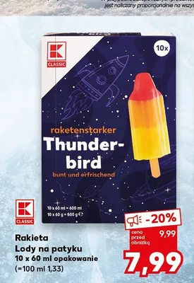 Lody na patyku Rakietka K-Classic 10-pak 60 ml promocja w Kaufland