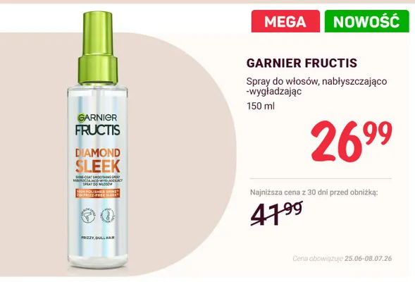 Spray do włosów nabłyszczająco-wygładzający Garnier Fructis Diamond Sleek promocja w Rossmann