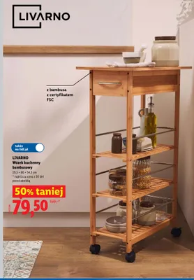 Wózek kuchenny bambusowy LIVARNO 29,5x86x54,5cm promocja w Lidl