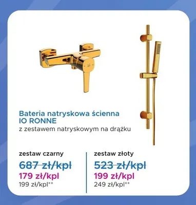 Bateria natryskowa ścienna IO Ronne z zestawem natryskowym na drążku zestaw czarny promocja w Blu Salony Łazienek