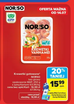 Krewetki gotowane Norso bez głowy promocja w Carrefour