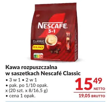 Kawa rozpuszczalna w saszetkach Nescafé Classic 3 w 1 + 2 w 1 promocja w Makro