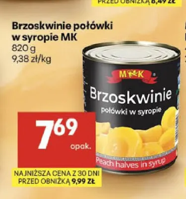 Brzoskwinie połówki w syropie MK promocja w Delikatesy Centrum