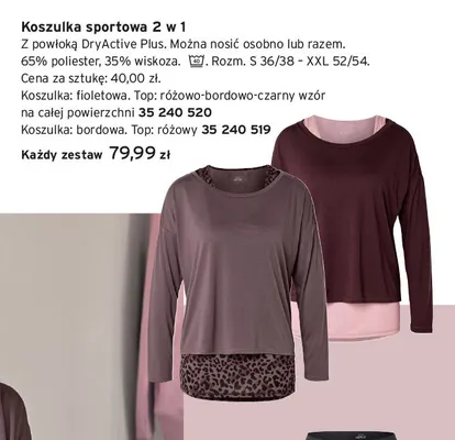 Koszulka sportowa 2 w 1 bordowa promocja w Tchibo