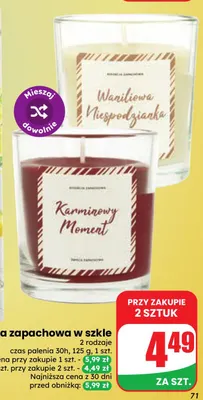 Świeca zapachowa w szkle Waniliowa Niespodzianka promocja w Dino