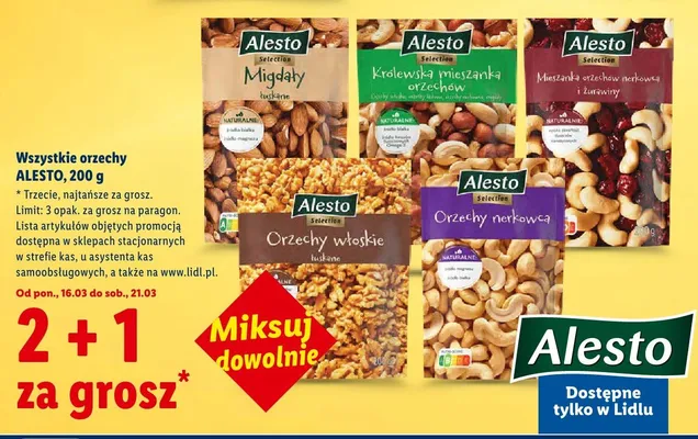 Wszystkie orzechy 200 g 2+1 ZA 1 GROSZ promocja w Lidl