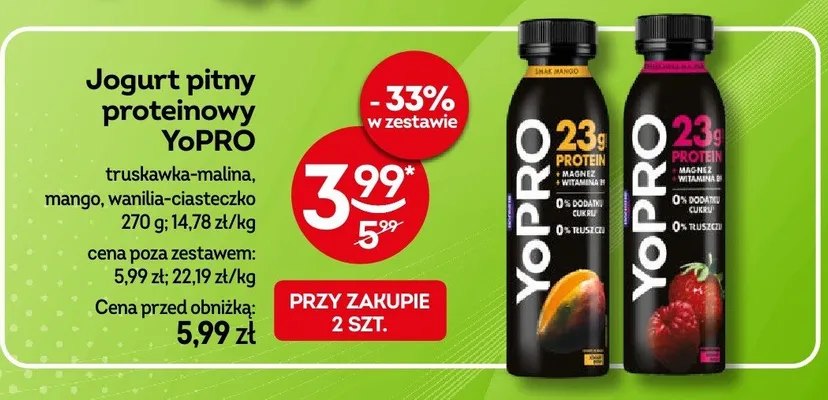 Jogurt pitny proteinowy YoPRO truskawka-malina promocja w Żabka