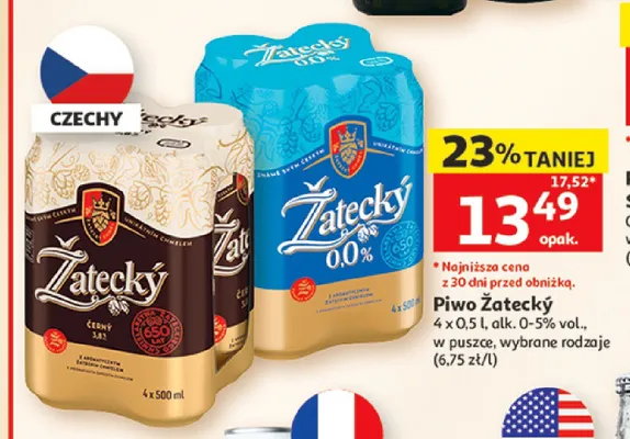 Piwo bezalkoholowe Žatecký 0,0% 4-pak promocja w Auchan