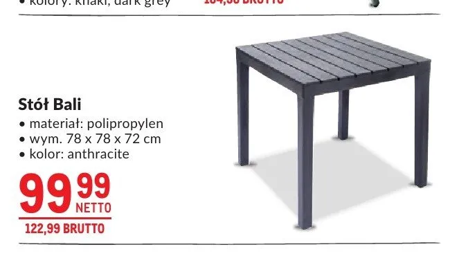 Stół Bali polipropylen 78x78x72cm promocja w Makro