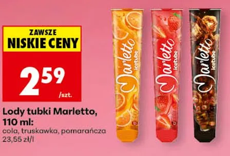 Lody tubki Marletto pomarańcza promocja w Biedronka