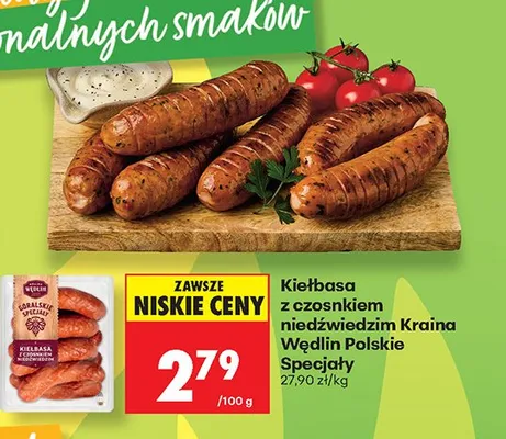 Kiełbasa z czosnkiem niedźwiedzim Kraina Wędlin Polskie Specjały promocja w Biedronka