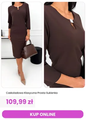 Czekoladowa klasyczna prosta sukienka promocja w Modna Kiecka