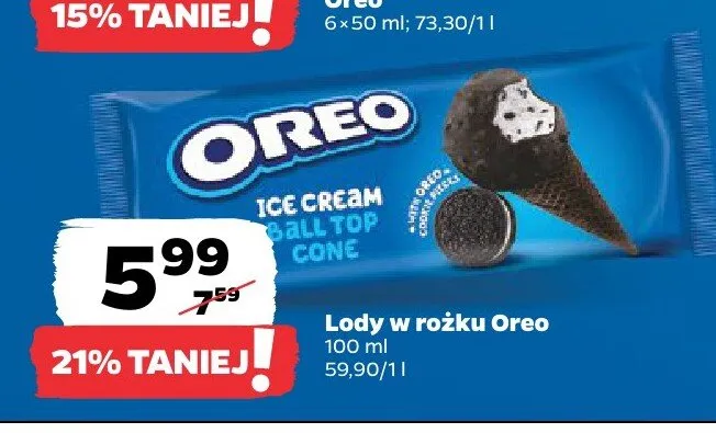 Lody w rożku Oreo 100ml promocja w Netto