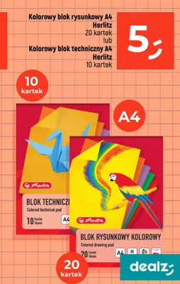 Blok techniczny kolorowy A4 Herlitz 10 kartek promocja w Dealz