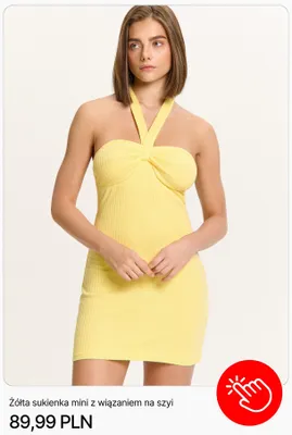 Sukienka mini Cropp żółta z wiązaniem na szyi promocja w Cropp
