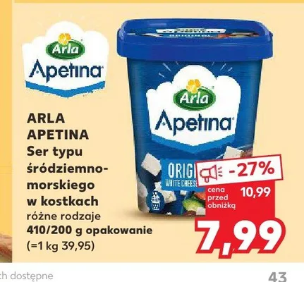 Ser typu śródziemnomorskiego w kostkach Arla Apetina promocja w Kaufland
