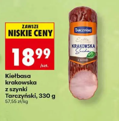 Kiełbasa krakowska sucha z szynki Tarczyński promocja w Biedronka