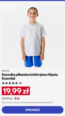 Koszulka piłkarska krótki rękaw Kipsta Essential promocja w Decathlon