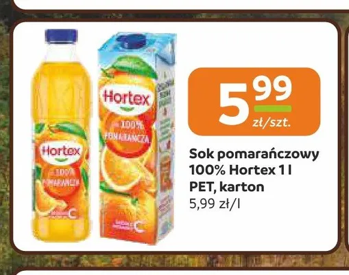 Sok pomarańczowy 100% Hortex PET promocja w Gama