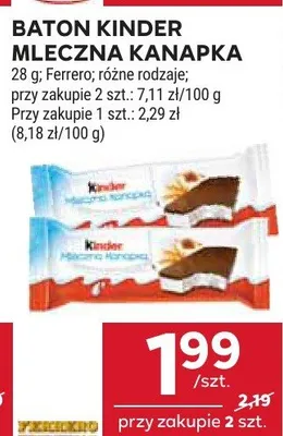 Baton Kinder mleczna kanapka promocja w Stokrotka