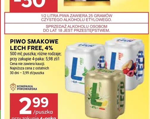 Piwo smakowe Lech Free 4% promocja w Stokrotka