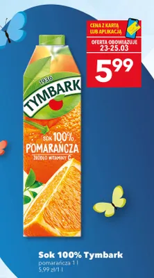 Sok 100% pomarańczowy Tymbark 1936 promocja w LEWIATAN