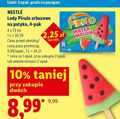 Lody Pirulo arbuzowe na patyku Nestlé 4-pak promocja w Lidl