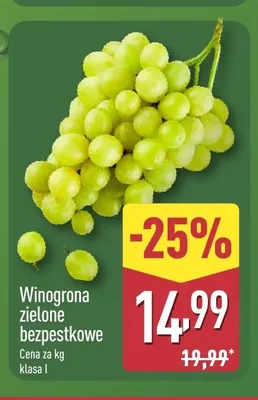 Winogrona zielone bezpestkowe klasa I promocja w Aldi