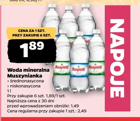 Woda mineralna gazowana Muszynianka średnionasycona promocja w Netto
