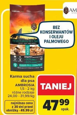Karma sucha dla psa Ambrosia różne rodzaje 1.5 - 2 kg promocja w Carrefour